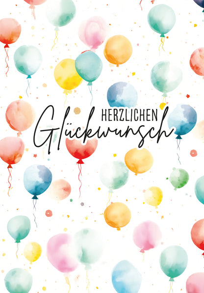 Herzlichen Glückwunsch - Ballon Muster Aquarell