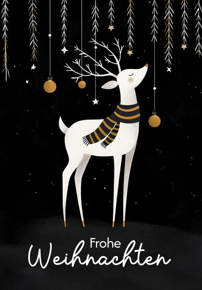 Frohe Weihnachten - Rentier Schwarz Weiß Gold