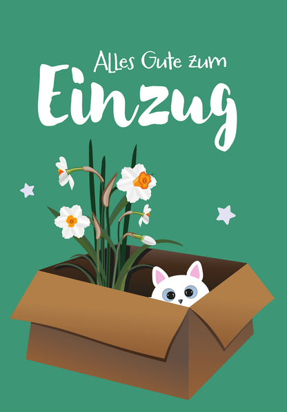 Alles Gute zum Einzug - Katze und Blume