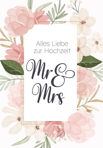 Alles Liebe zur Hochzeit Mr & Mrs - Blumen Rosa