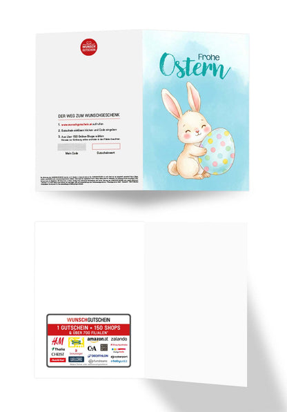 Frohe Ostern - Hase mit Ei Blau