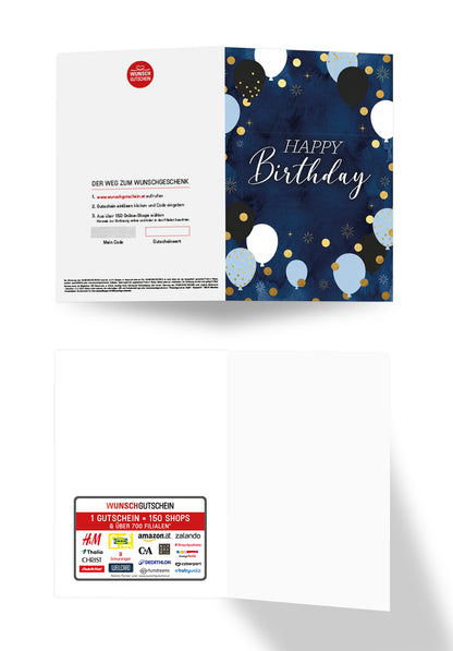 Happy Birthday - Ballons Punkte Gold PDF
