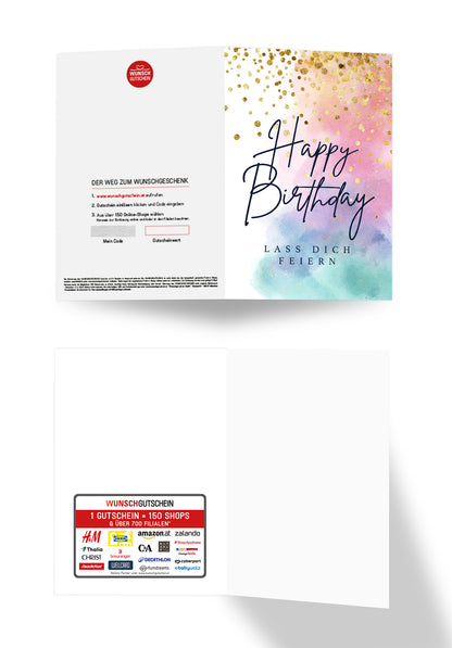 Happy Birthday - Aquarell Bunt Gold