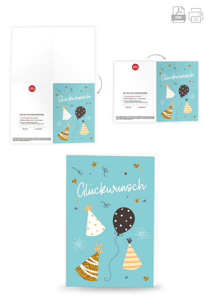 Glückwunsch - Ballons und Hüte Blau