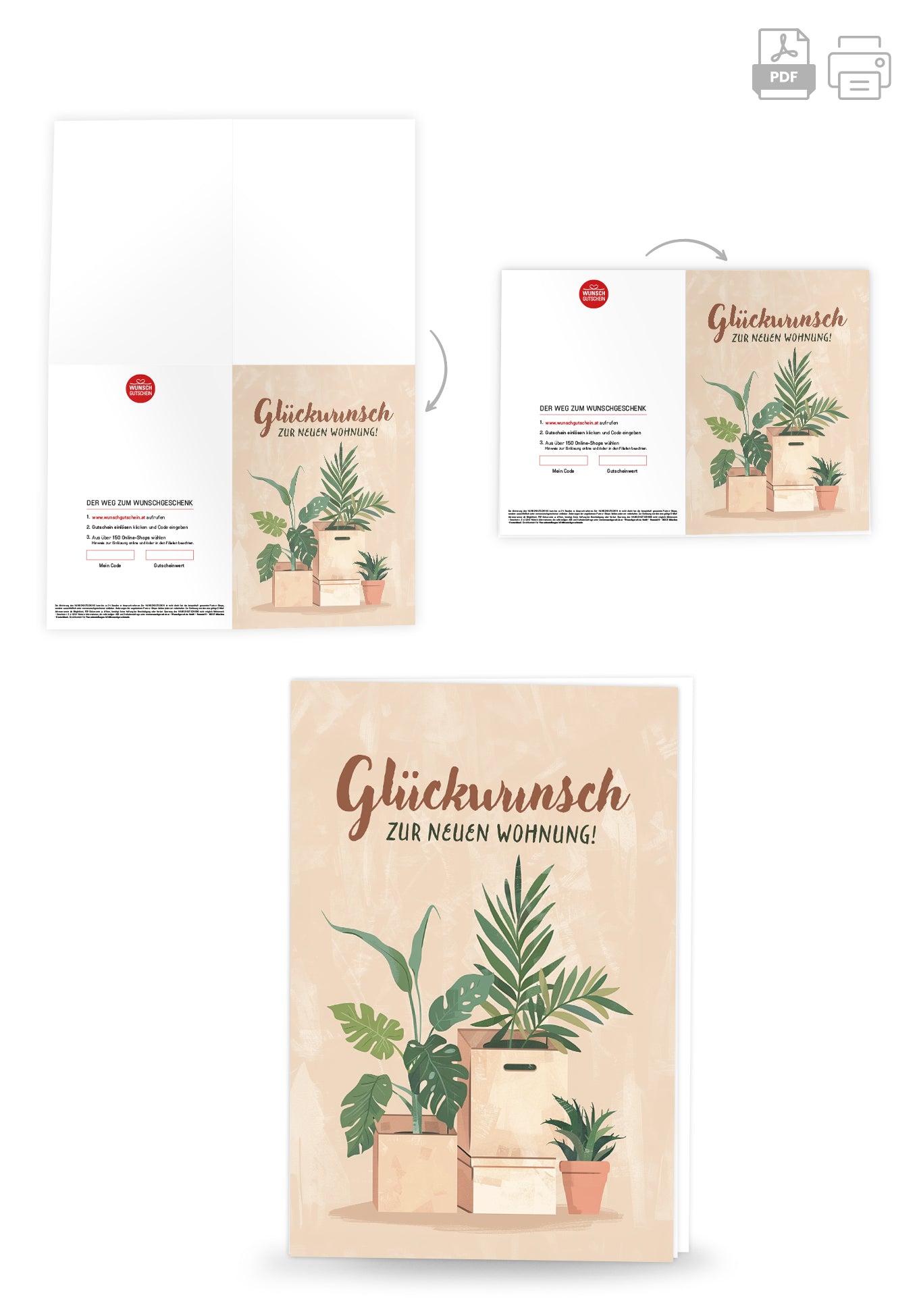 Glückwunsch zur neuen Wohnung - Kartons und Pflanzen