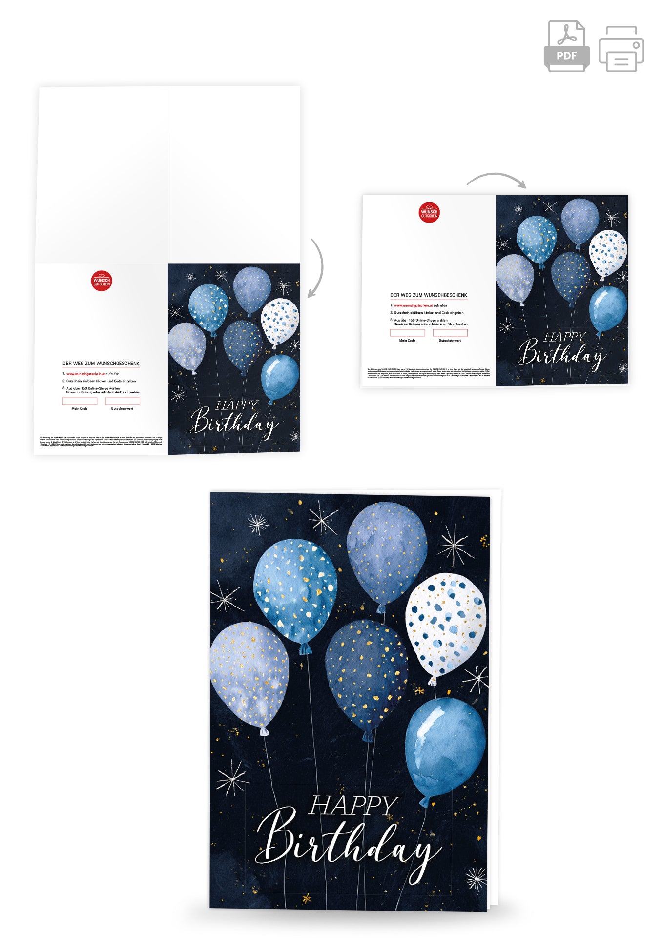 Happy Birthday - Ballons Blau Sterne