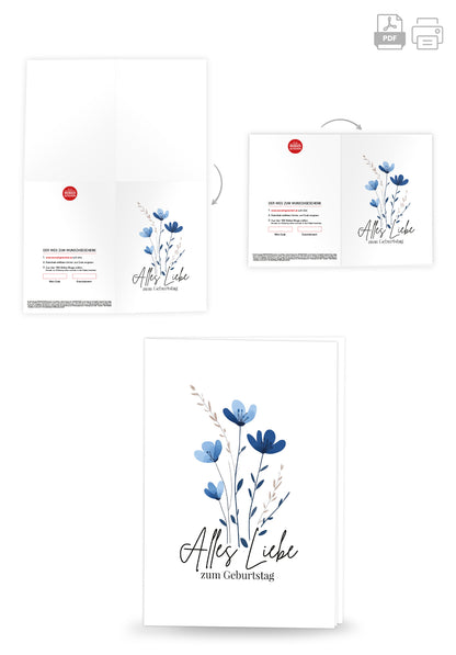Alles Liebe zum Geburtstag - Blumen Blau