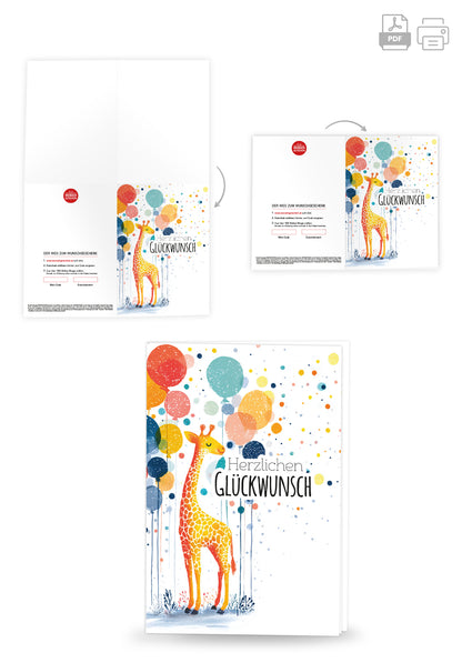 Herzlichen Glückwunsch - Giraffe und Ballons PDF