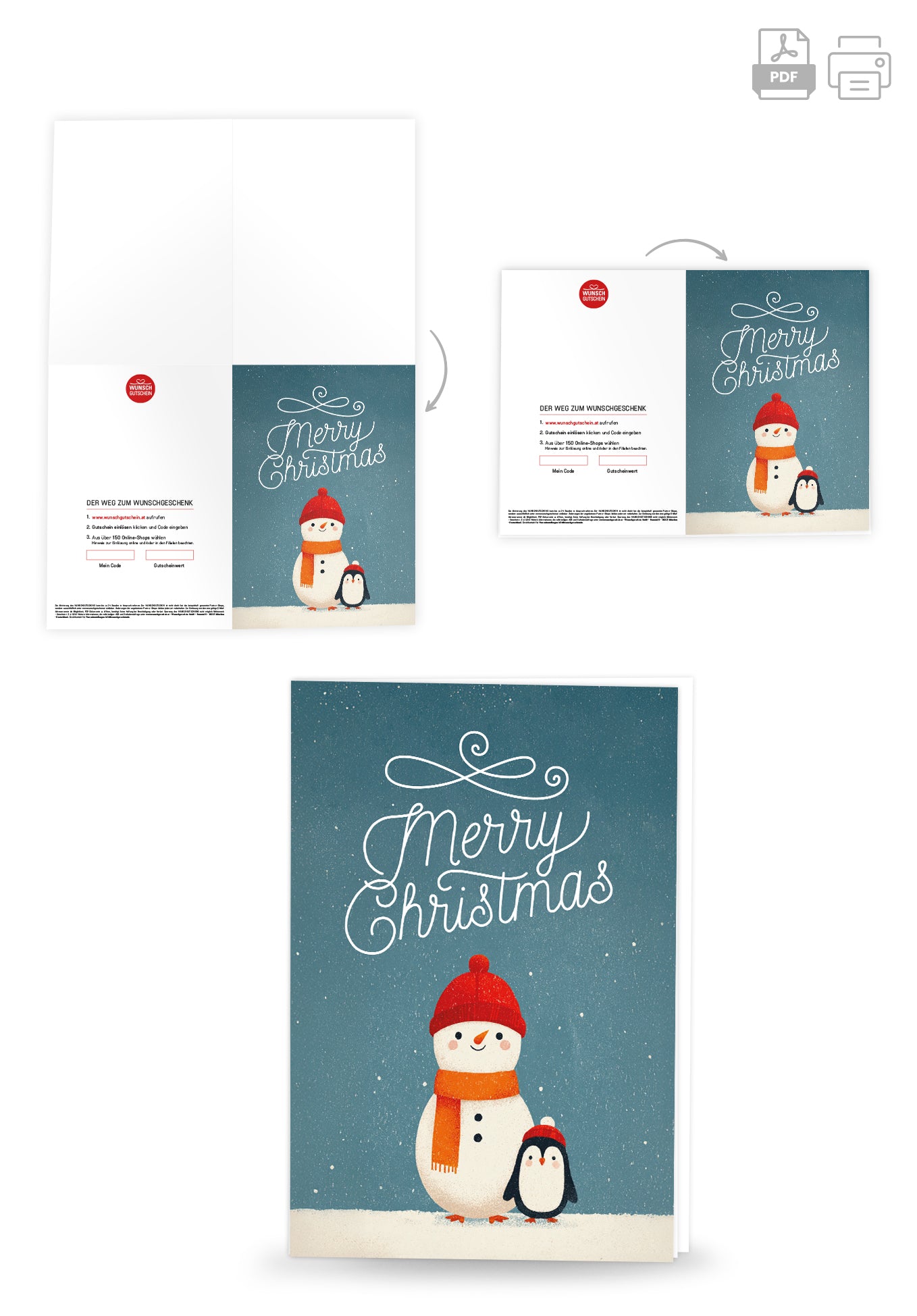 Merry Christmas - Schneemann und Pinguin