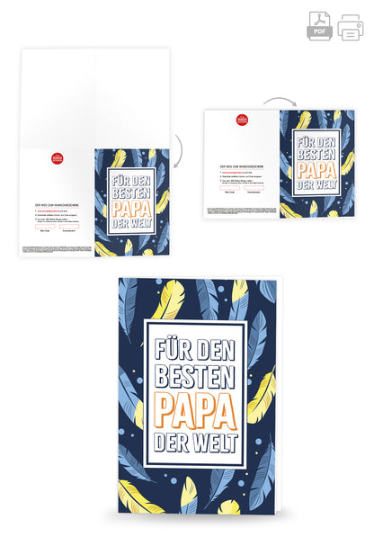 Für den besten Papa der Welt - Federn Blau Gelb