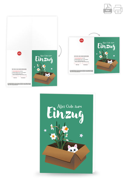 Alles Gute zum Einzug - Katze und Blume