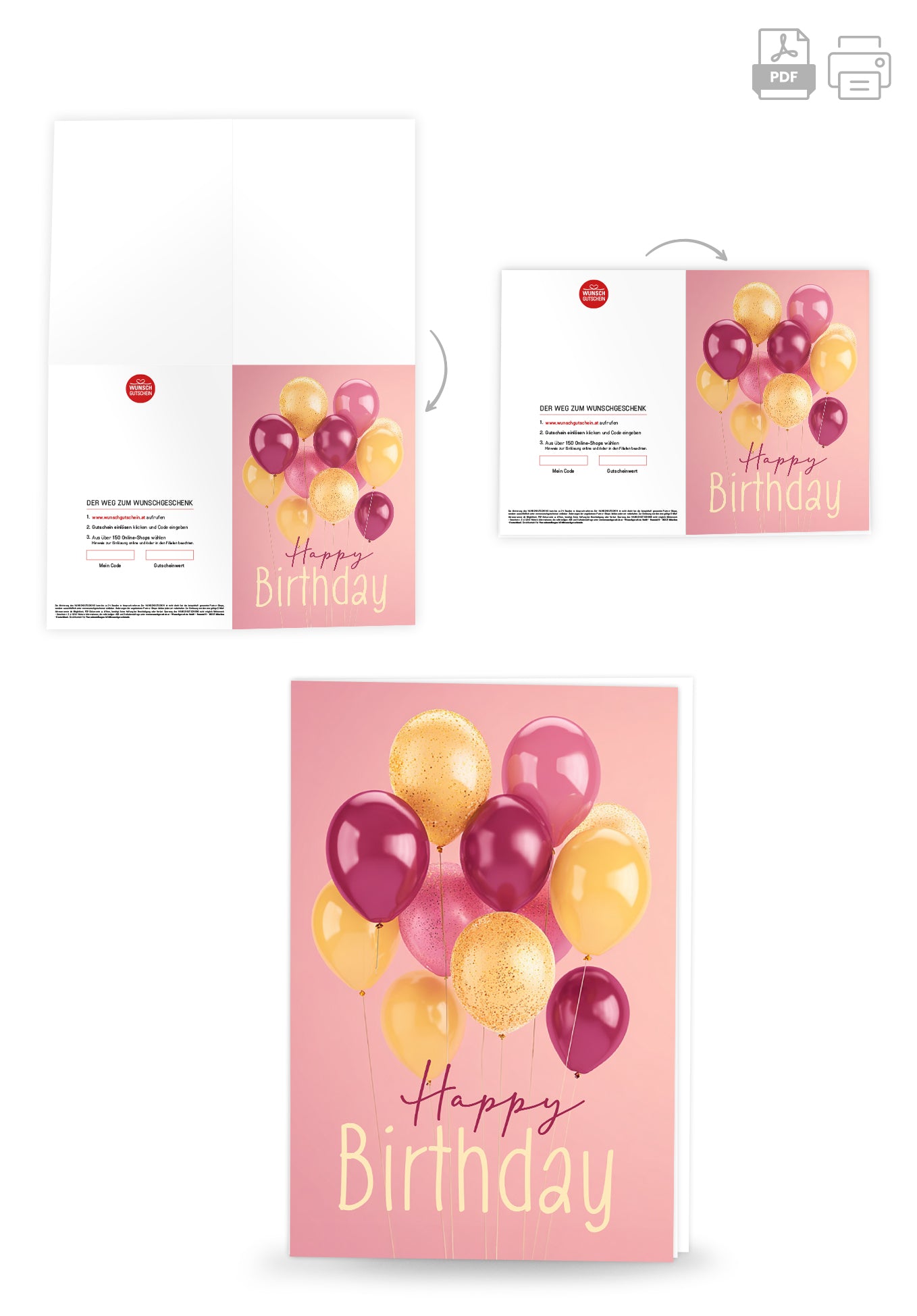 Happy Birthday - Ballons Pink Gelb PDF