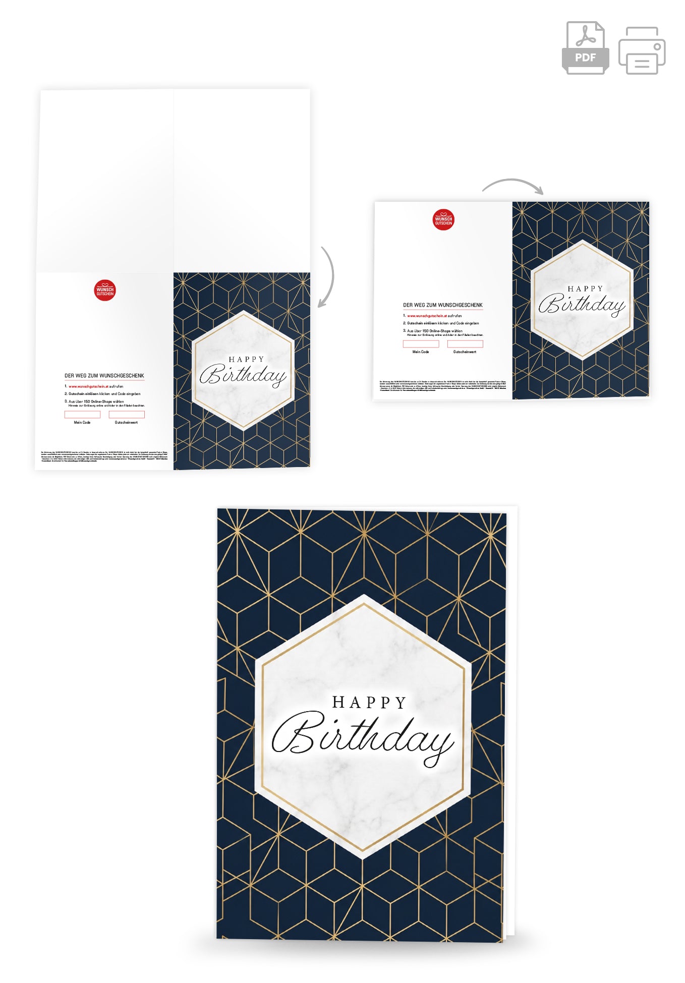 Happy Birthday - Muster Blau Gold PDF