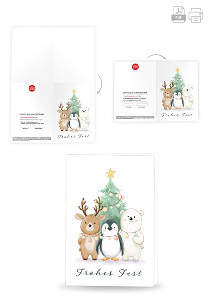 Frohes Fest - Tiere und Tannenbaum
