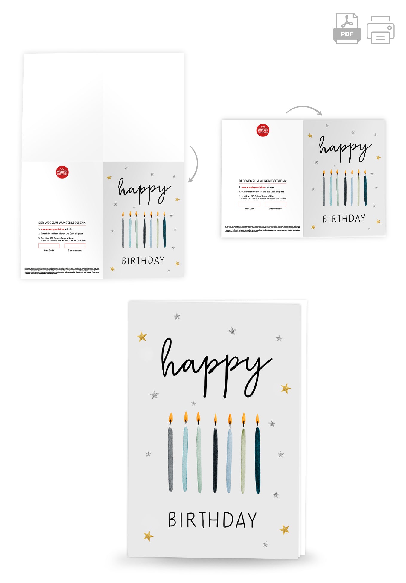 Happy Birthday - Kerzen Blau Sterne PDF