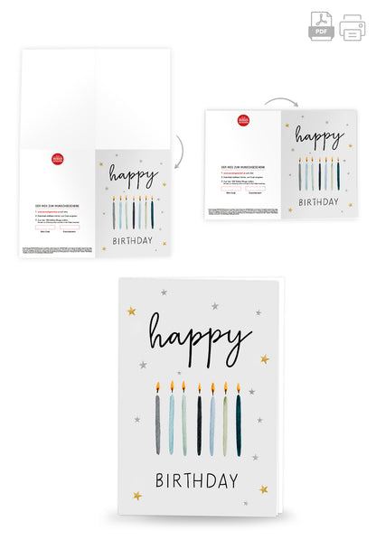 Happy Birthday - Kerzen Blau Sterne PDF