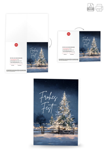 Frohes Fest - Tanne Leuchtend Blau