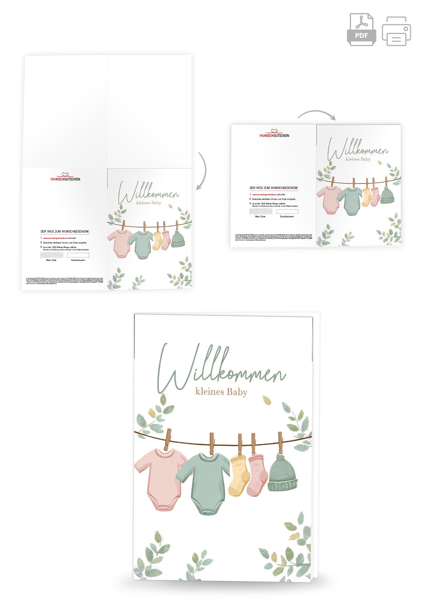 Willkommen kleines Baby - Wäscheleine Grün PDF