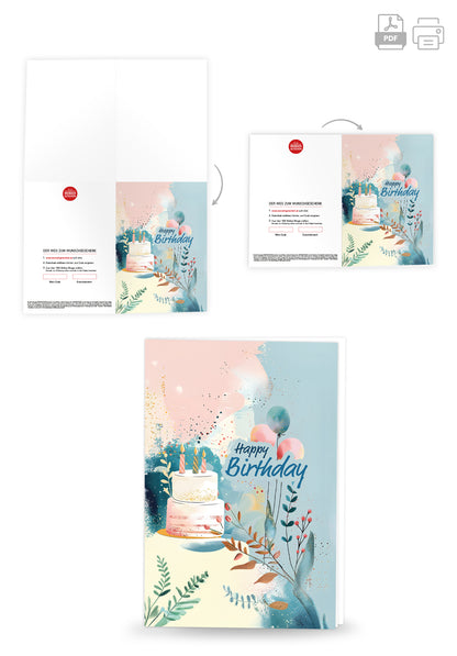 Happy Birthday - Torte und Ballons Blau PDF