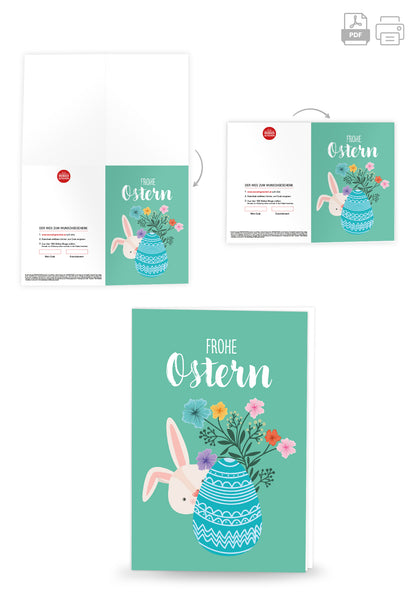 Frohe Ostern - Hase mit Ei Türkis PDF