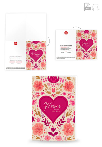 Mama du bist die Beste - Herz Blumenmuster