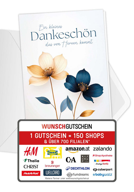 Dankeschön von Herzen - Blumen Blau Gold