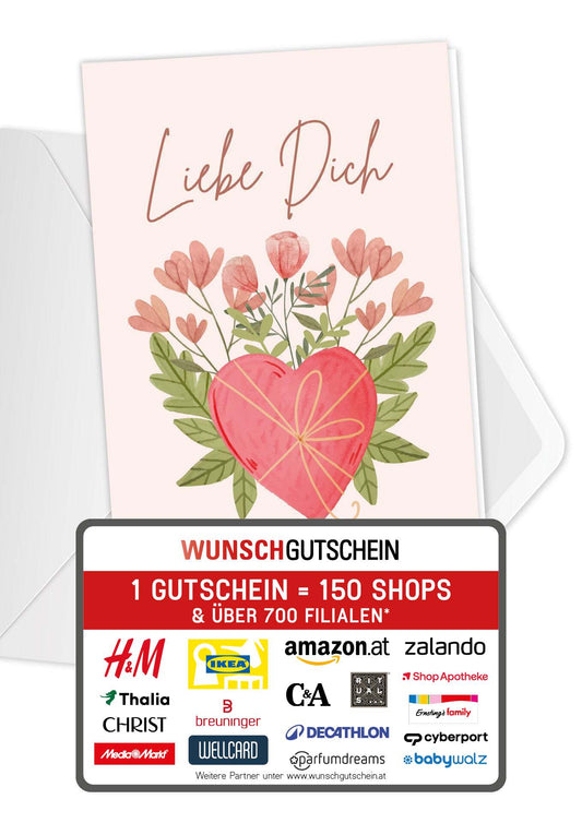 Liebe Dich - Herz mit Blumen
