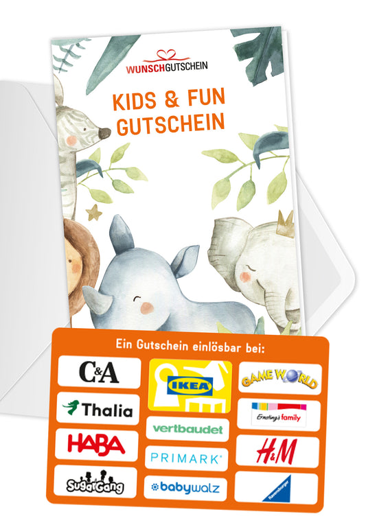 Kids & Fun Gutschein - Einlösbar für Spielwaren, Kindermode und mehr