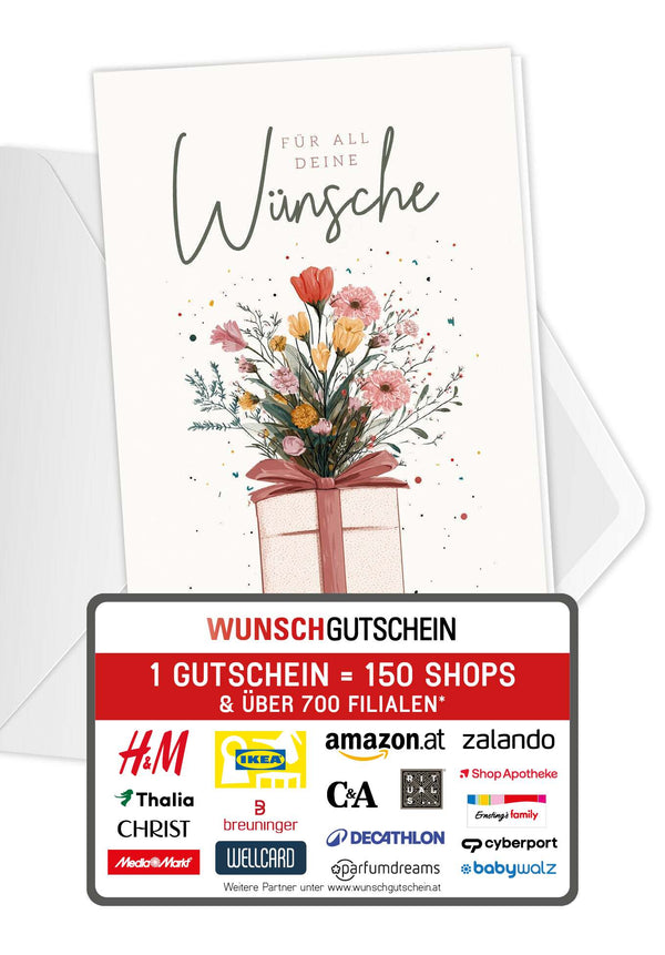 Für all deine Wünsche - Geschenk mit Blumen