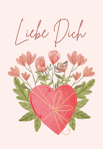 Liebe Dich - Herz mit Blumen